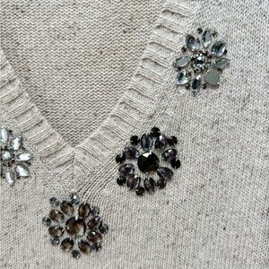 J. Crew Cream V-Neck Sweater with Elegant Embellishments